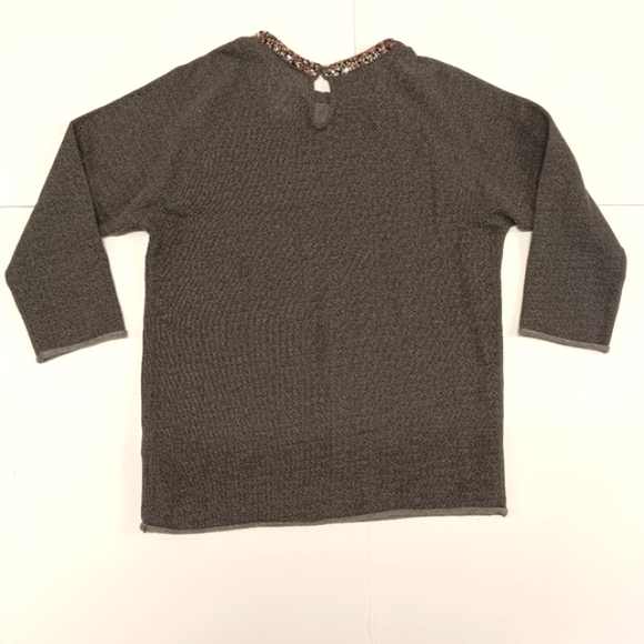 Neiman Marcus Luxury Essentials Cotton & Cashmere French Terry Top Rhinestones - Picture 2 of 14